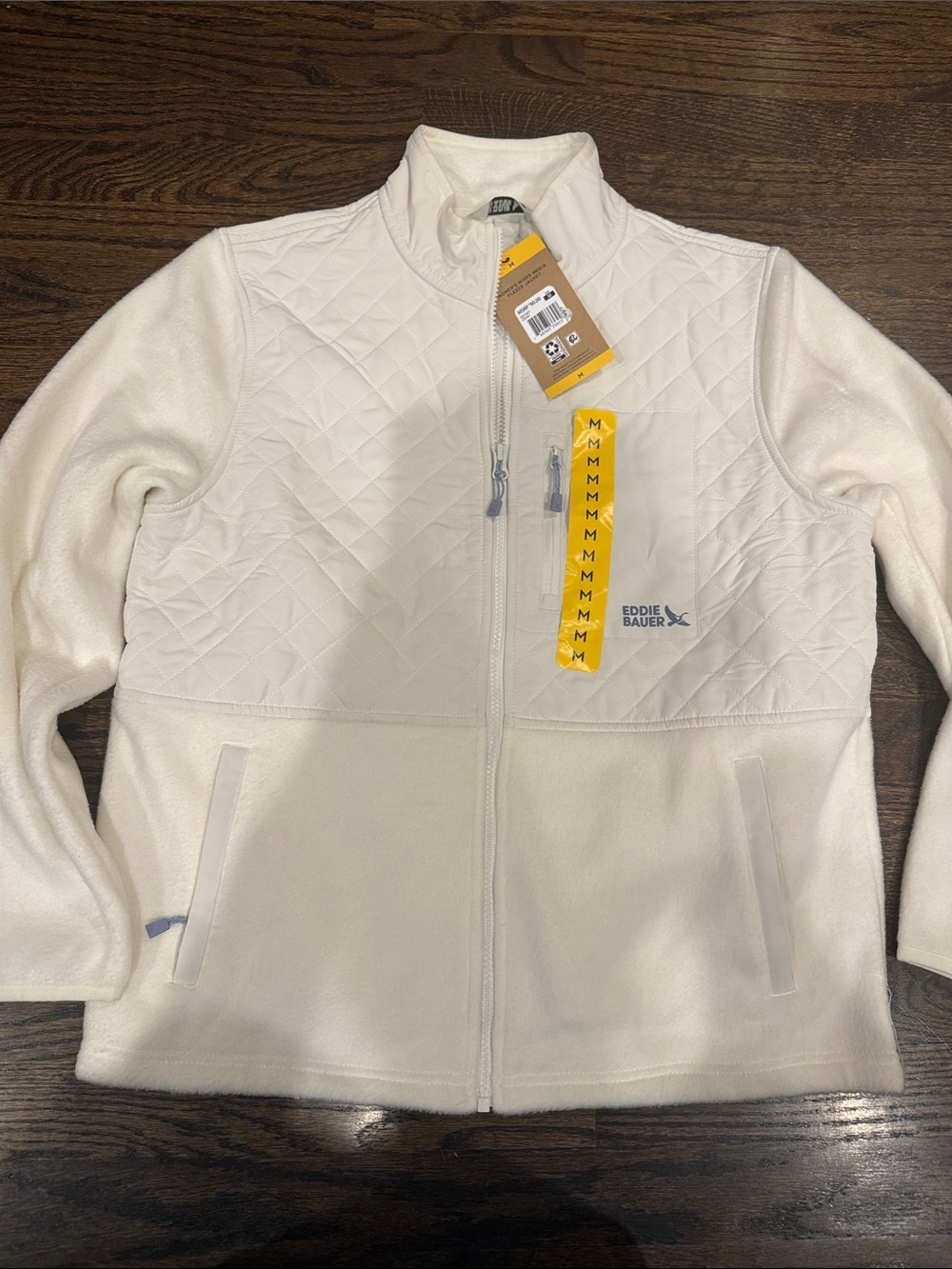 Eddie Bauer woman’s medium ' Cream Quilted Chest Fleece Jacket